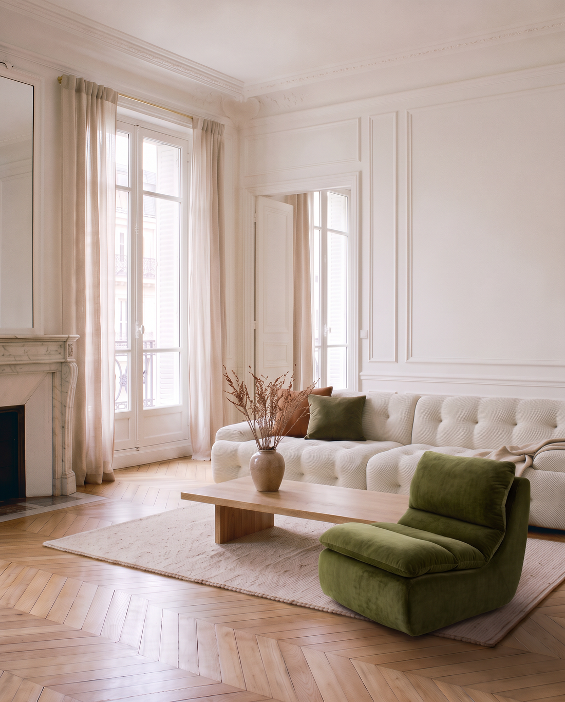 Le Cocon olive dans le salon