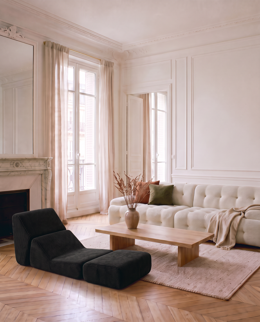La Dépliable noire en chaise longue