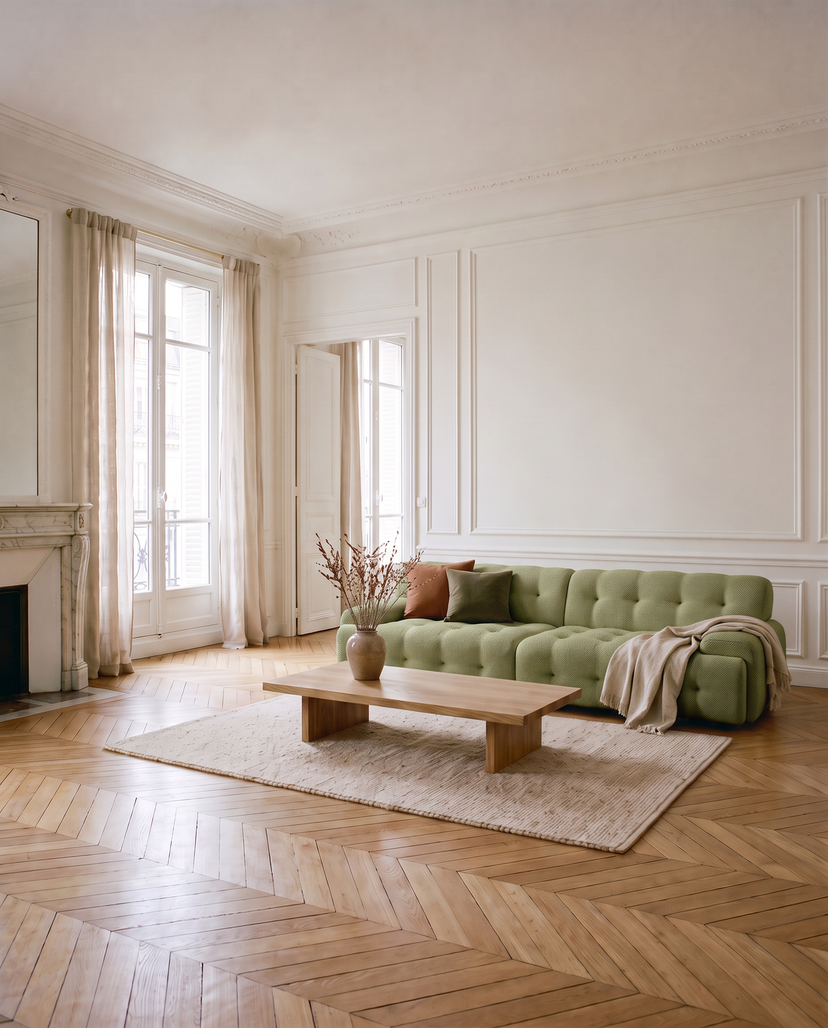 Le Grand vert olive dans un salon haussmannien