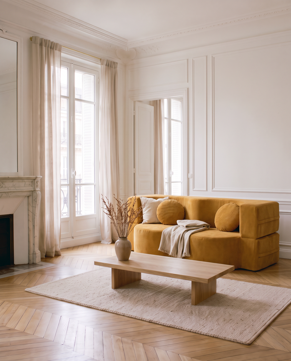 Le Convertible moutarde dans le salon