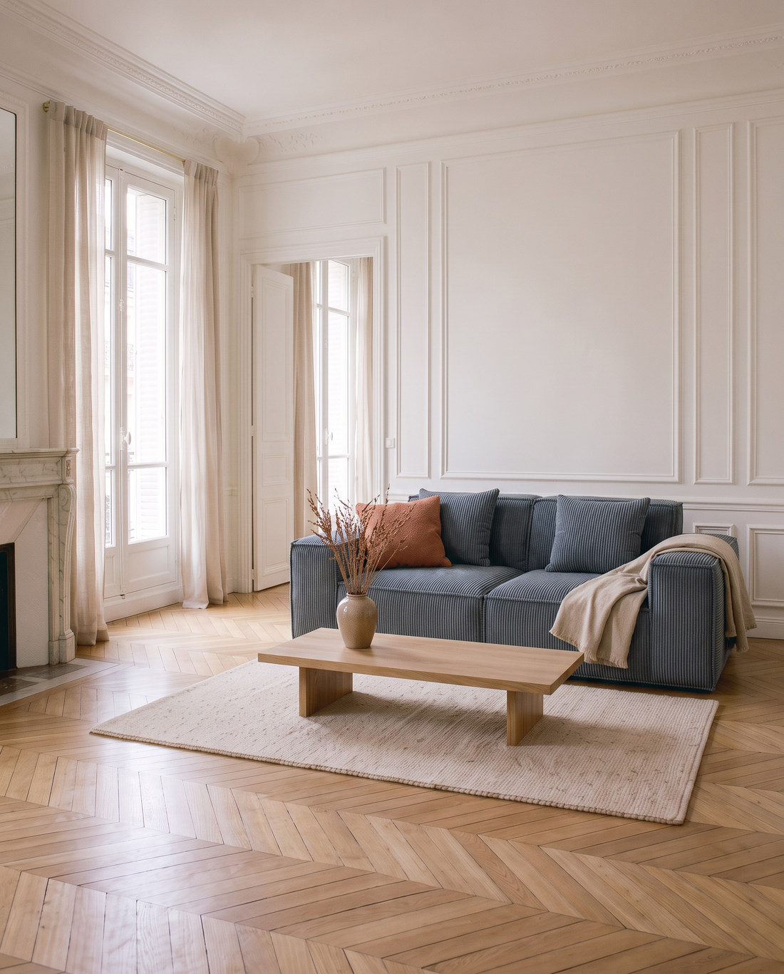 Le Côtelé bleu ardoise dans le salon