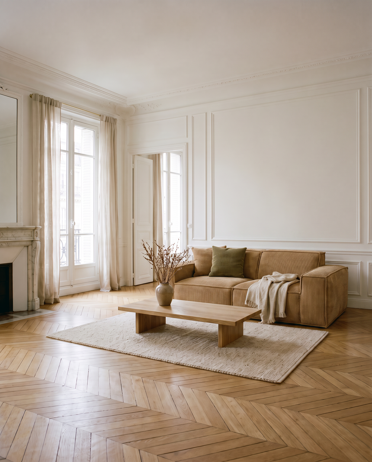 Le Côtelé camel dans un salon haussmannien