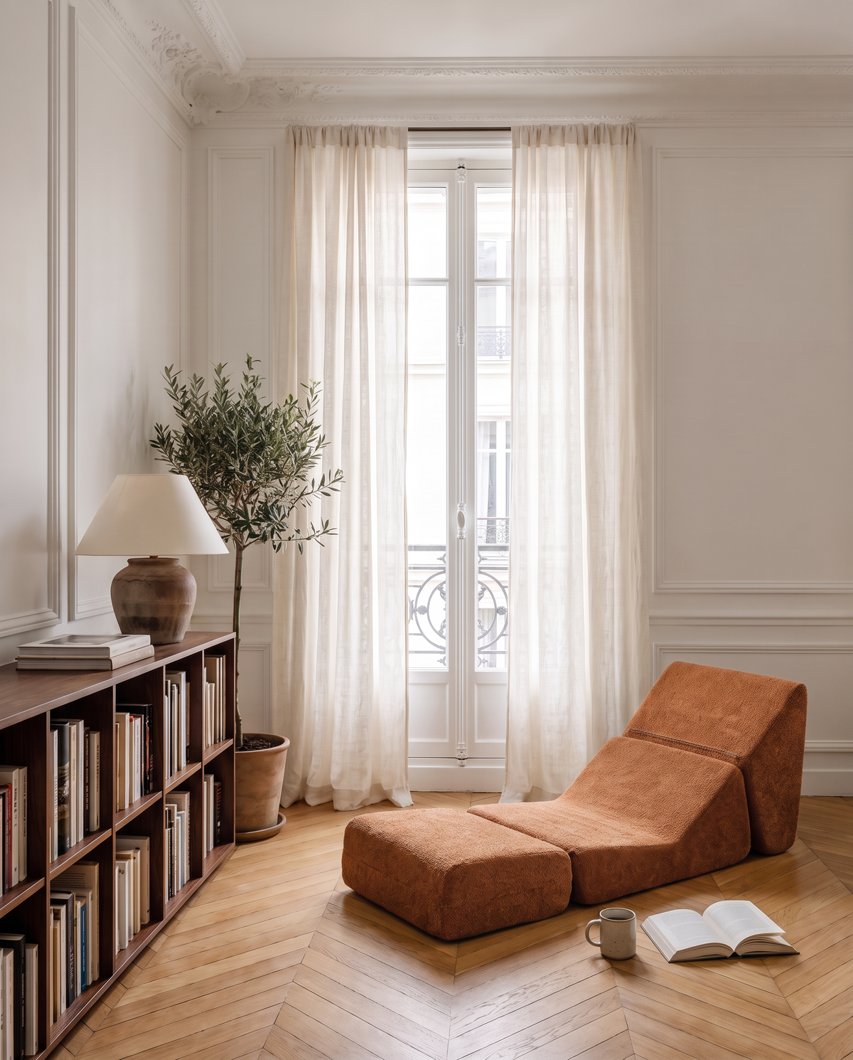 La Dépliable terracotta dépliée en chaise longue